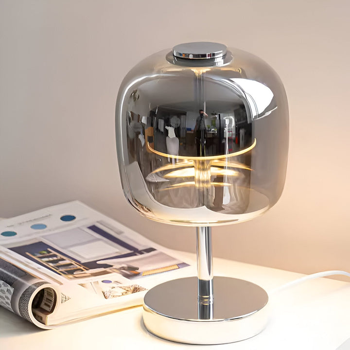 Gleam Glass Table Lamp – Smoky Grey USB-Powered Dimmable LED Light for Bedroom & Desk | Kalsten