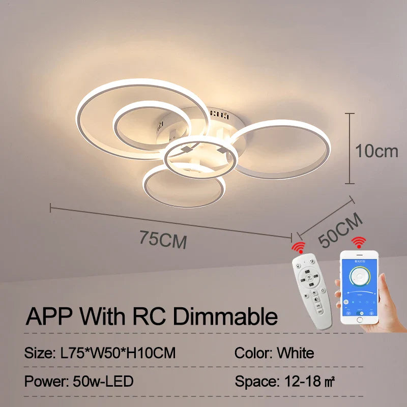 Modern LED Ceiling Light – Dimmable RC & APP Control, Circular Ring Design for Living Room, Bedroom, Kitchen & Dining Room | Kalsten