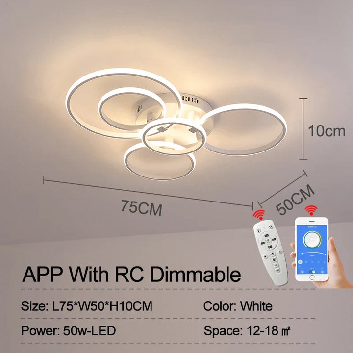 Modern LED Ceiling Light – Dimmable RC & APP Control, Circular Ring Design for Living Room, Bedroom, Kitchen & Dining Room | Kalsten
