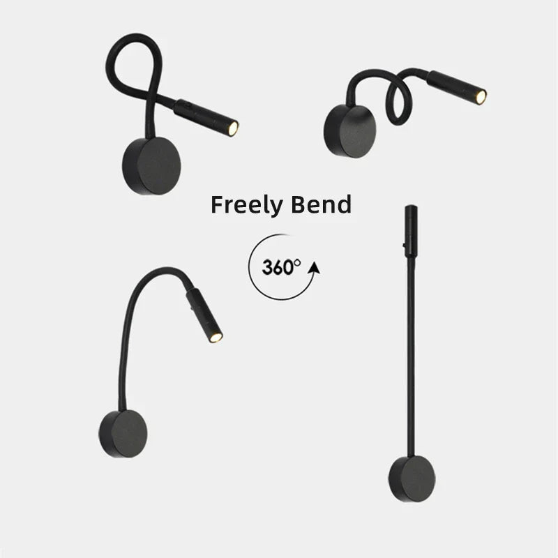 Kalsten | Modern Flexible LED Reading Wall Lamp with Switch for Bedroom and Study - 1W/3W