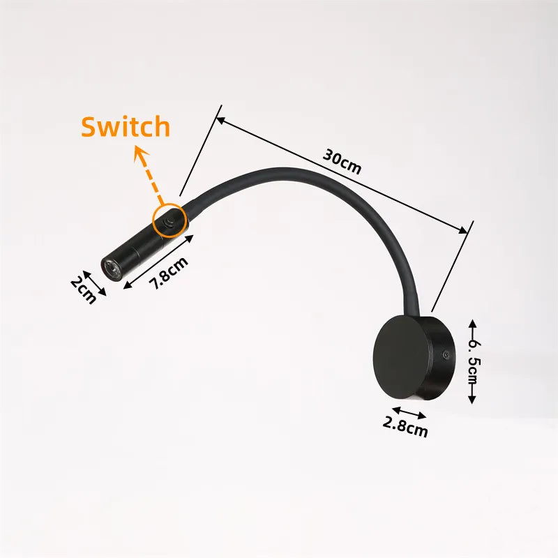 Kalsten | Modern Flexible LED Reading Wall Lamp with Switch for Bedroom and Study - 1W/3W