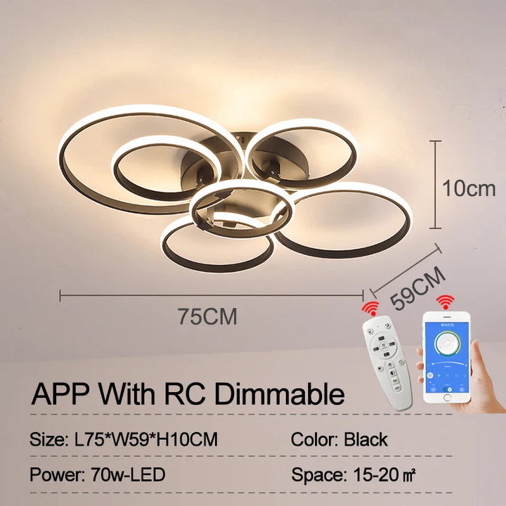 Modern LED Ceiling Light – Dimmable RC & APP Control, Circular Ring Design for Living Room, Bedroom, Kitchen & Dining Room | Kalsten