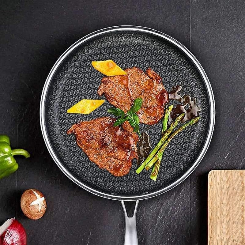 Kalsten | Chefverro stainless steel non-stick frying pan with honeycomb structure | For all types of stoves including induction | Scratch resistant & dishwasher safe