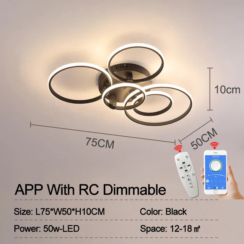 Modern LED Ceiling Light – Dimmable RC & APP Control, Circular Ring Design for Living Room, Bedroom, Kitchen & Dining Room | Kalsten