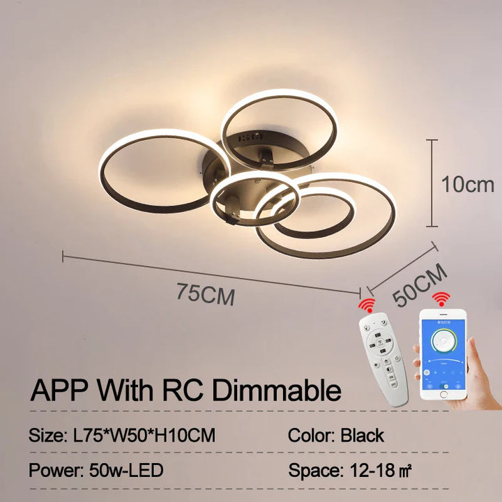 Modern LED Ceiling Light – Dimmable RC & APP Control, Circular Ring Design for Living Room, Bedroom, Kitchen & Dining Room | Kalsten