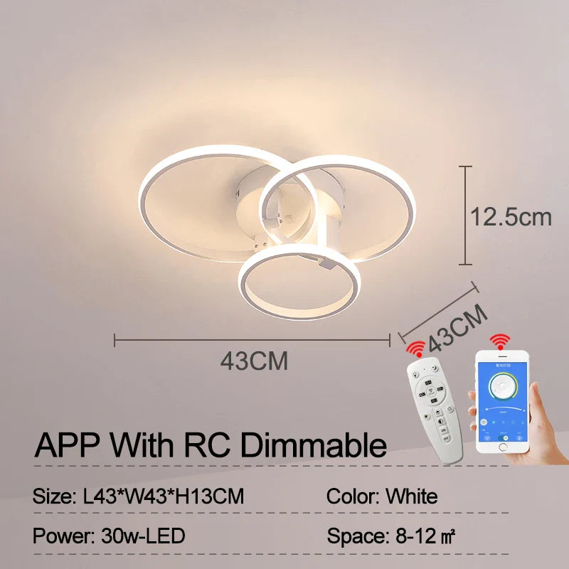 Modern LED Ceiling Light – Dimmable RC & APP Control, Circular Ring Design for Living Room, Bedroom, Kitchen & Dining Room | Kalsten