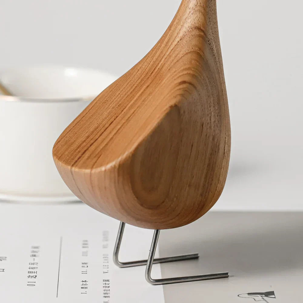 Kalsten | Nordic Wooden Goose Figures Abstract Teak Wood Sculpture Love Couple Figures Natural Animal Ornaments for Home Decoration