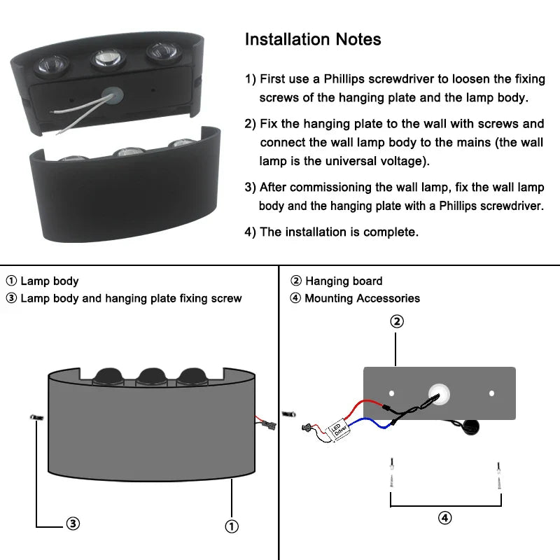 LED Wall Lamp Outdoor Waterproof Up And Down Luminous Lighting Garden Decoration AC85-265V Wall Lights for Bedroom Living Room | Kalsten