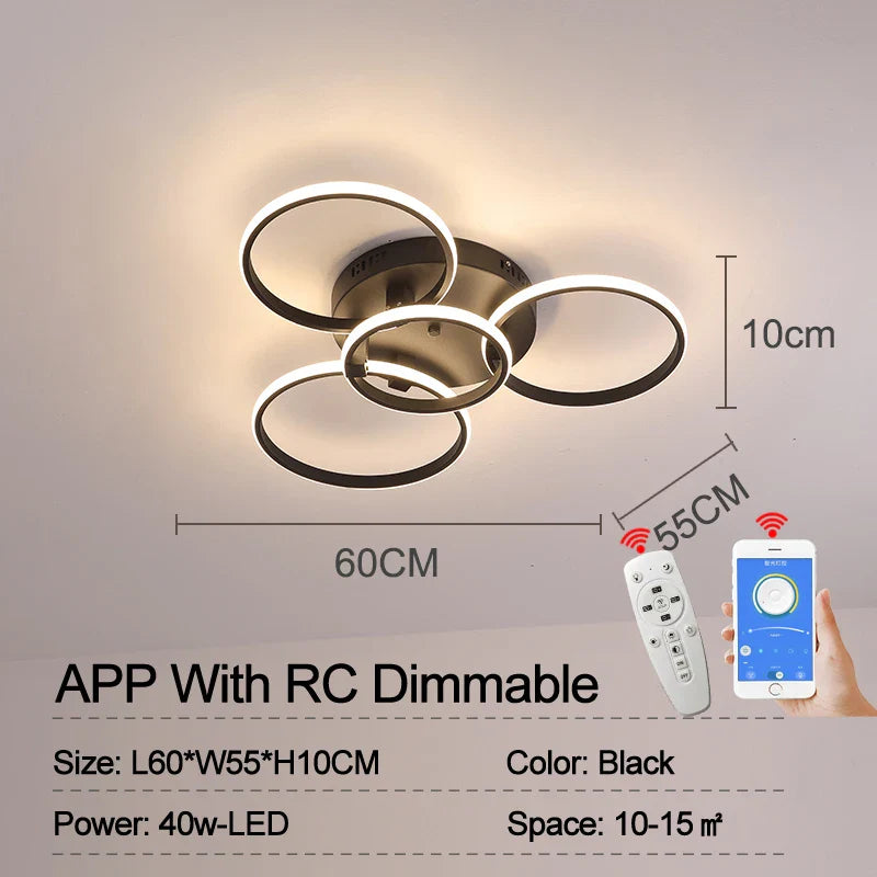 Modern LED Ceiling Light – Dimmable RC & APP Control, Circular Ring Design for Living Room, Bedroom, Kitchen & Dining Room | Kalsten