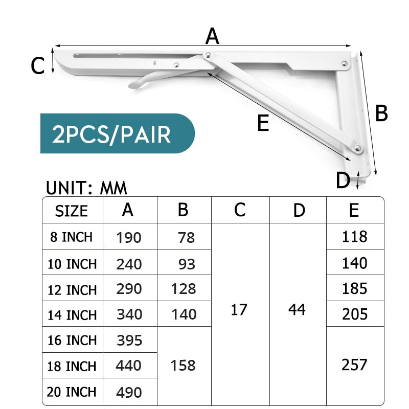 Kalsten | 2-piece set collapsible shelf brackets, heavy-duty, made of stainless steel for tables, motorhomes and space-saving