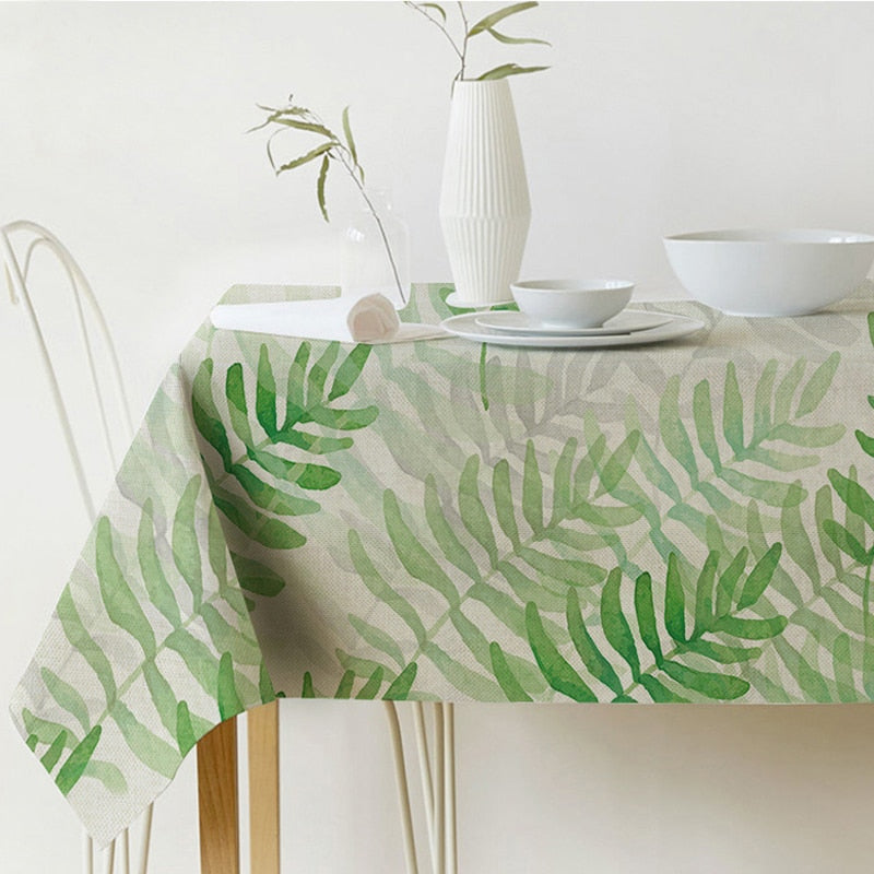 Nordic modern linen cotton square green tropical leaf tablecloth cover cloth | Noxord