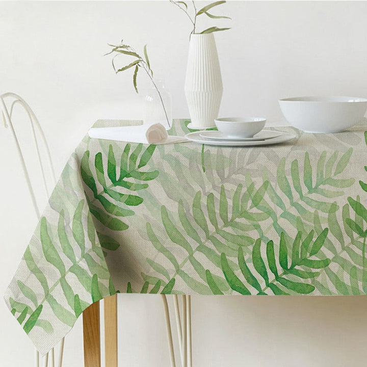 Nordic modern linen cotton square green tropical leaf tablecloth cover cloth | Noxord