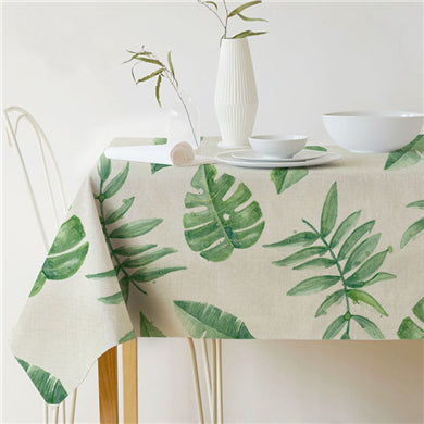 Nordic modern linen cotton square green tropical leaf tablecloth cover cloth | Noxord