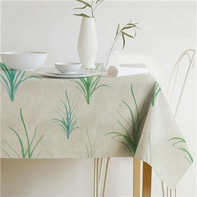 Nordic modern linen cotton square green tropical leaf tablecloth cover cloth | Noxord