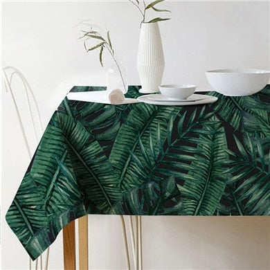 Nordic modern linen cotton square green tropical leaf tablecloth cover cloth | Noxord