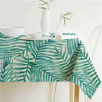 Nordic modern linen cotton square green tropical leaf tablecloth cover cloth | Noxord