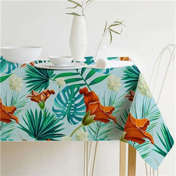Nordic modern linen cotton square green tropical leaf tablecloth cover cloth | Noxord