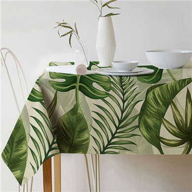 Nordic modern linen cotton square green tropical leaf tablecloth cover cloth | Noxord