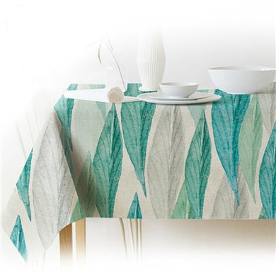 Nordic modern linen cotton square green tropical leaf tablecloth cover cloth | Noxord