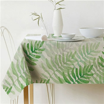 Nordic modern linen cotton square green tropical leaf tablecloth cover cloth | Noxord
