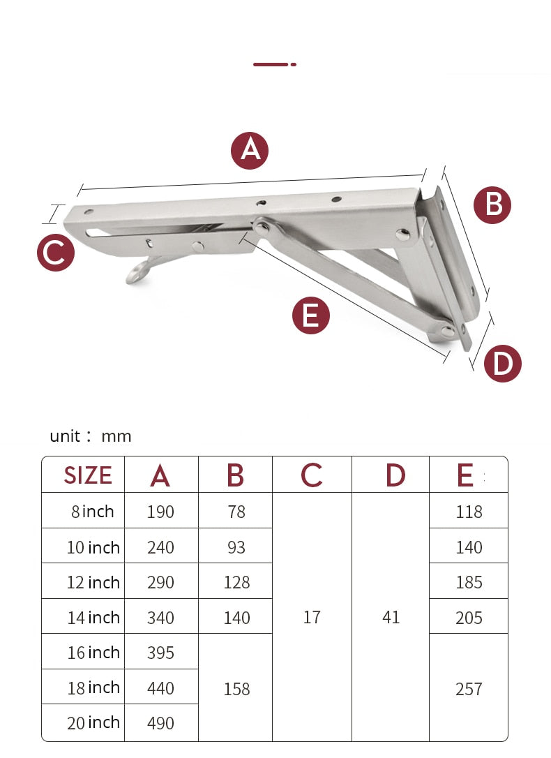 Kalsten | 2-piece set collapsible shelf brackets, heavy-duty, made of stainless steel for tables, motorhomes and space-saving