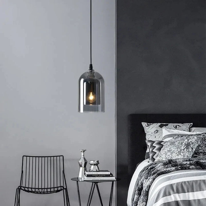 Modern Nordic LED Pendant Lamp – Gray Glass Hanging Light for Bedroom, Bar, Restaurant, Hotel & Living Room – E27 Suspension Lighting | Kalsten