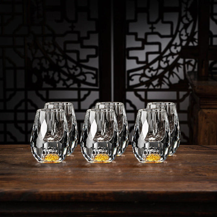 Luxury Crystal Whisky Glasses with Gold Flakes (Set of 2)