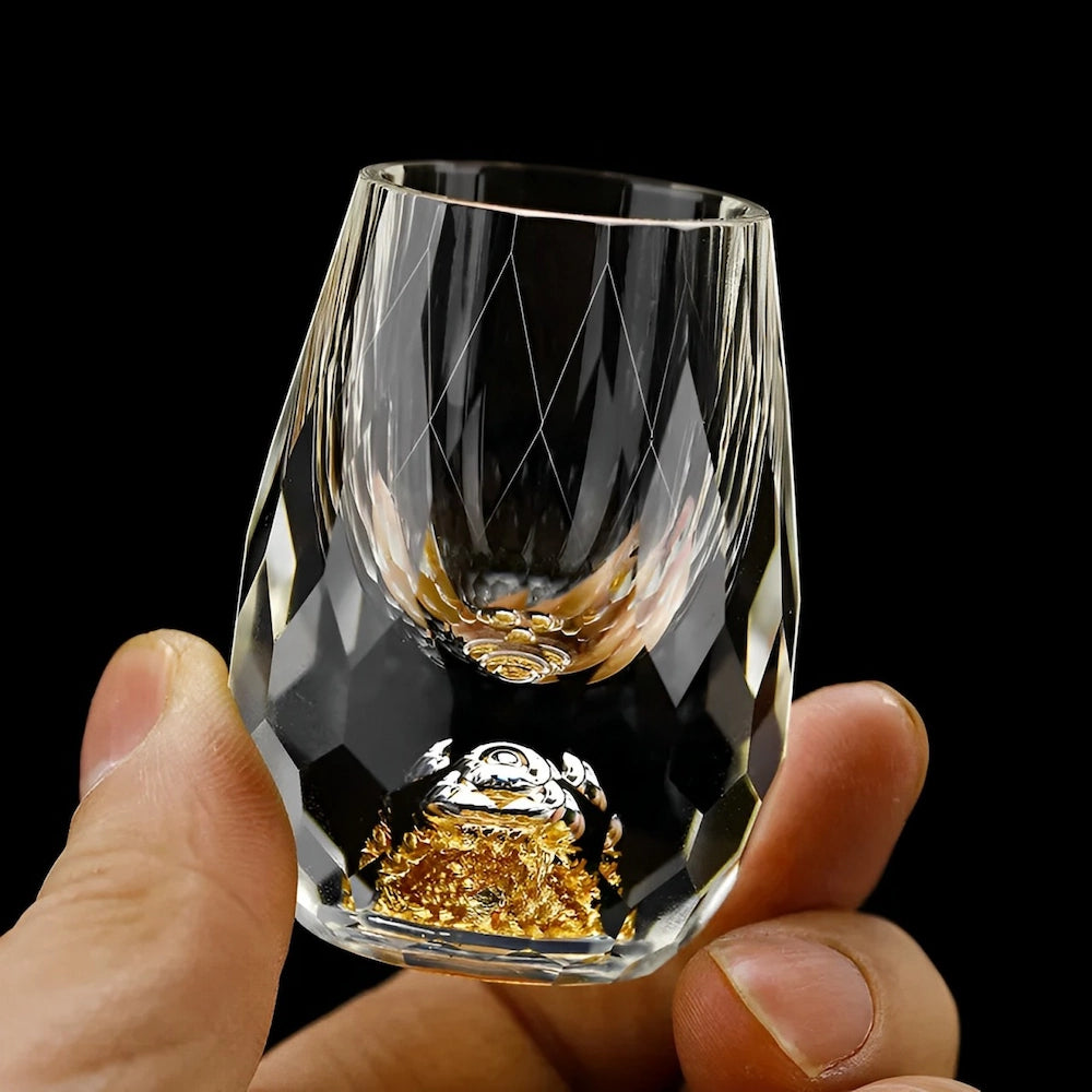 Luxury Crystal Whisky Glasses with Gold Flakes (Set of 2)