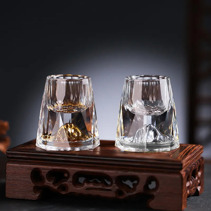 Luxury Crystal Whisky Glasses with Gold Flakes (Set of 2)