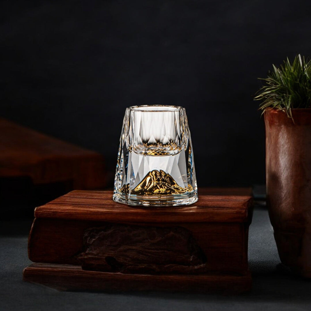 Luxury Crystal Whisky Glasses with Gold Flakes (Set of 2)