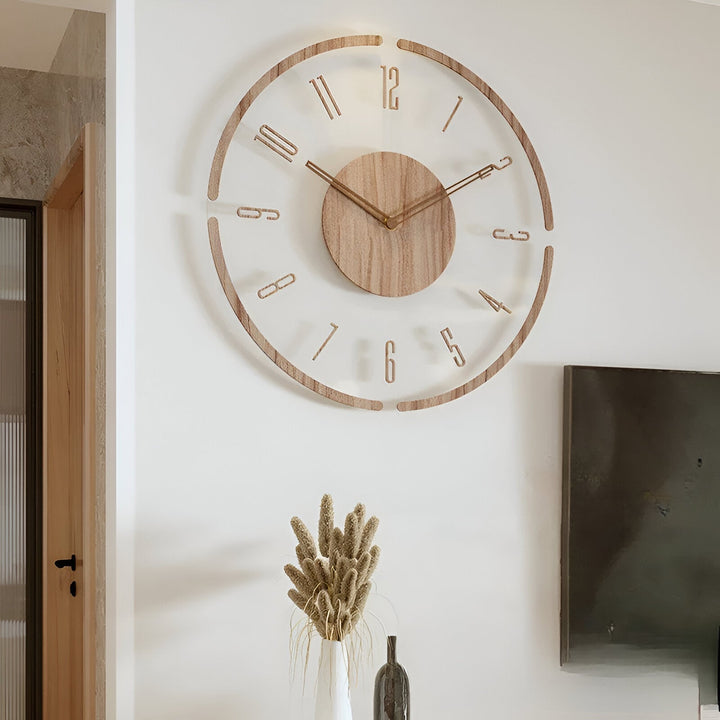 Kalsten | ClearWood Transparent Wall Clock – Silent Quartz with Wooden Details