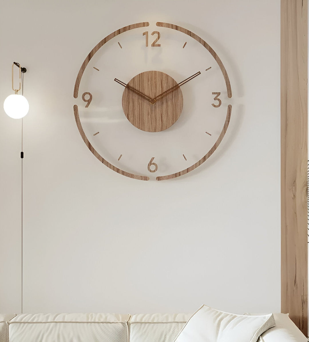 Kalsten | ClearWood Transparent Wall Clock – Silent Quartz with Wooden Details