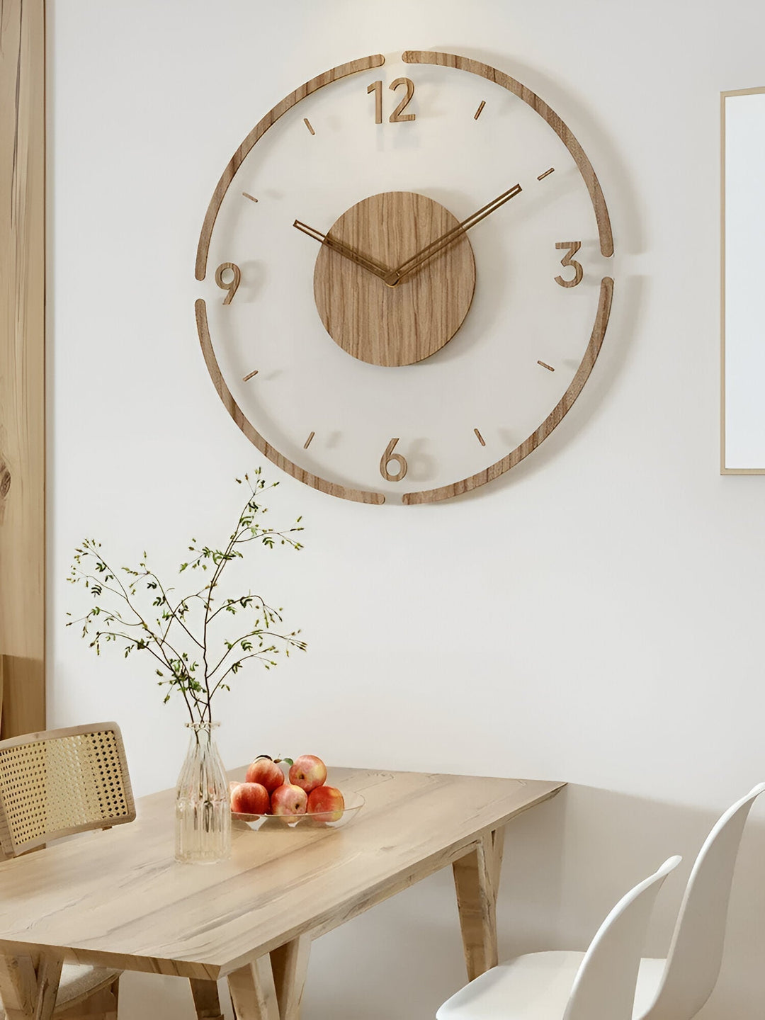 Kalsten | ClearWood Transparent Wall Clock – Silent Quartz with Wooden Details