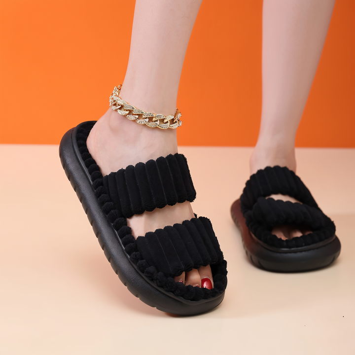Kalsten | Sofie - Plush Lined Slippers with Cross Band