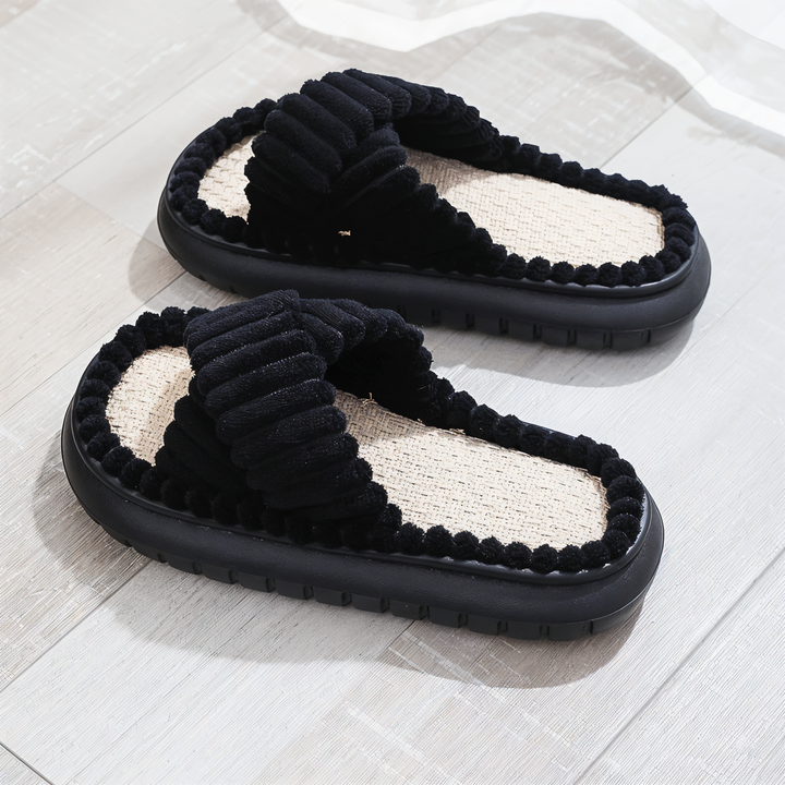 Kalsten | Sofie - Plush Lined Slippers with Cross Band
