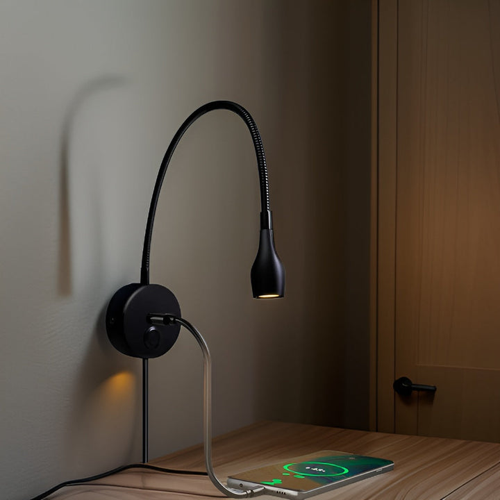TouchGlow - 2-in-1-Swan-neck wall lamp with USB charger for cozy reading evenings | Kalsten