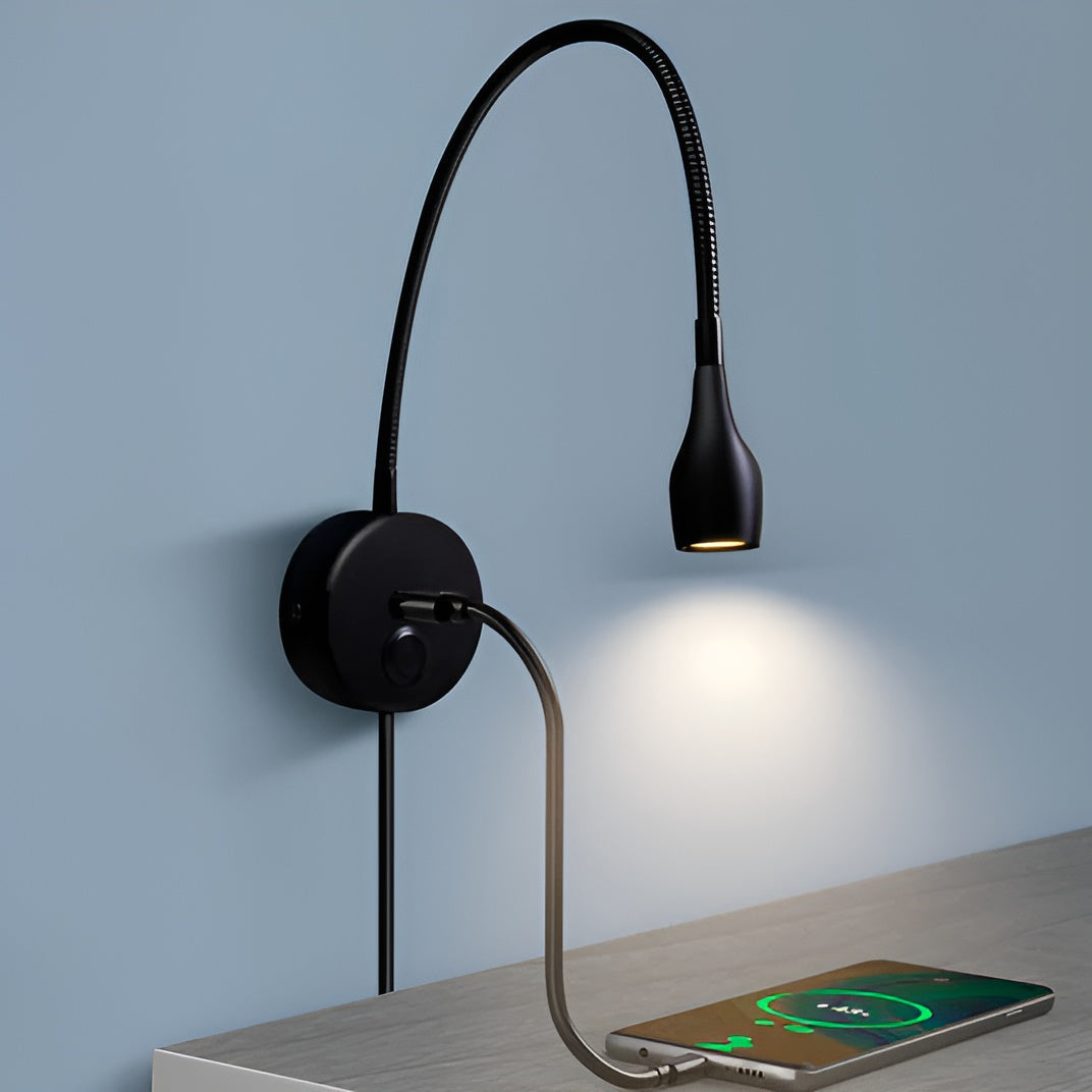 TouchGlow - 2-in-1-Swan-neck wall lamp with USB charger for cozy reading evenings | Kalsten