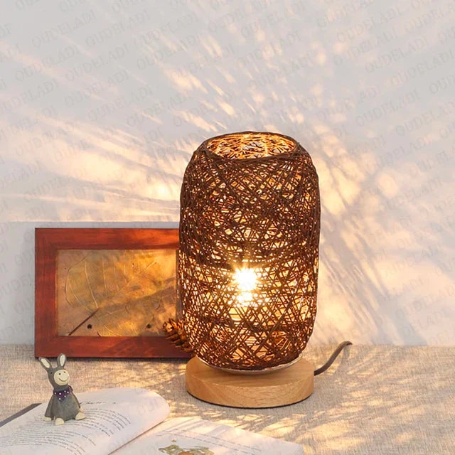 HolzLuma LED Table Lamp | Handmade from Wood & Rope | Warm White Light | For Bedroom & Living Room | Noxord