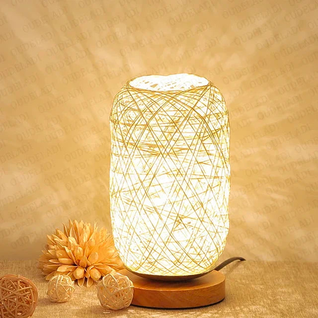 HolzLuma LED Table Lamp | Handmade from Wood & Rope | Warm White Light | For Bedroom & Living Room | Noxord