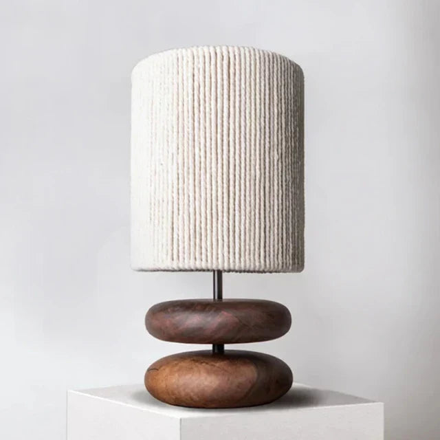 Rustic table lamp made of walnut wood with linen shade – Natural lighting for living room | Kalsten