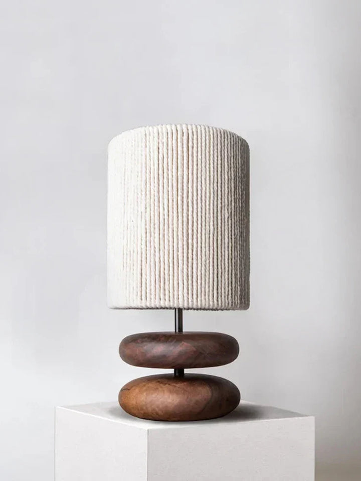 Rustic table lamp made of walnut wood with linen shade – Natural lighting for living room | Kalsten