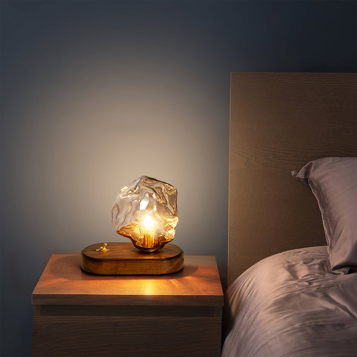 RusticLume – Amber Glass and Wooden Table Lamp | Kalsten