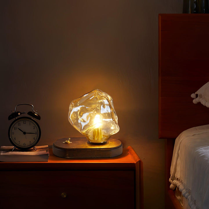 Glass Block Table Lamp | Modern Design with Clear Glass | Ideal for Living Room & Bedroom Lighting | Kalsten