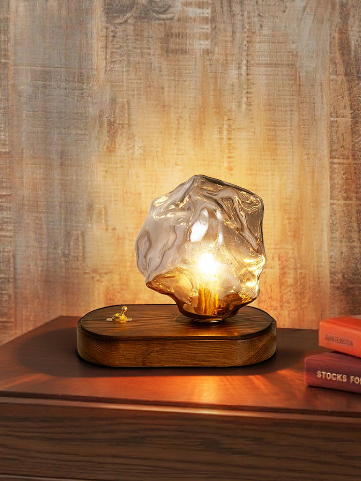 Glass Block Table Lamp | Modern Design with Clear Glass | Ideal for Living Room & Bedroom Lighting | Kalsten