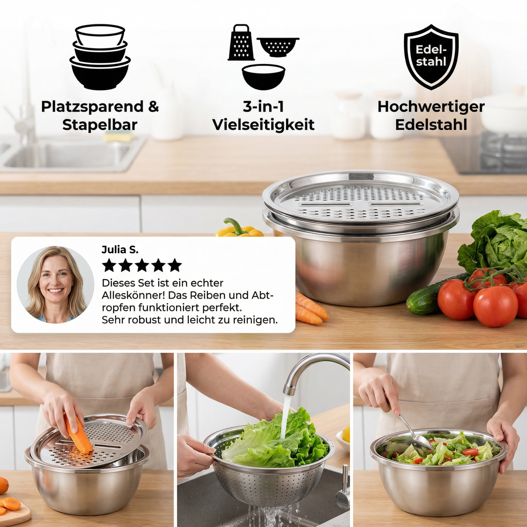 Vegetable cutter set with grater, sieve, and mixing bowl | Kalsten