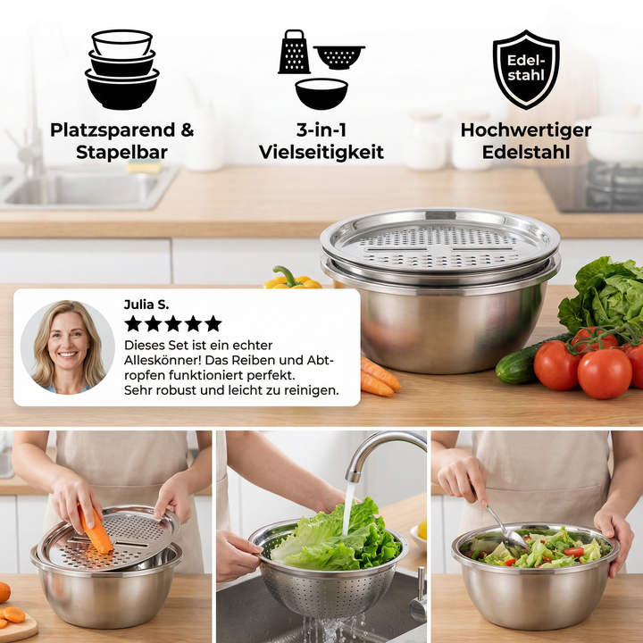 Vegetable cutter set with grater, sieve, and mixing bowl | Kalsten