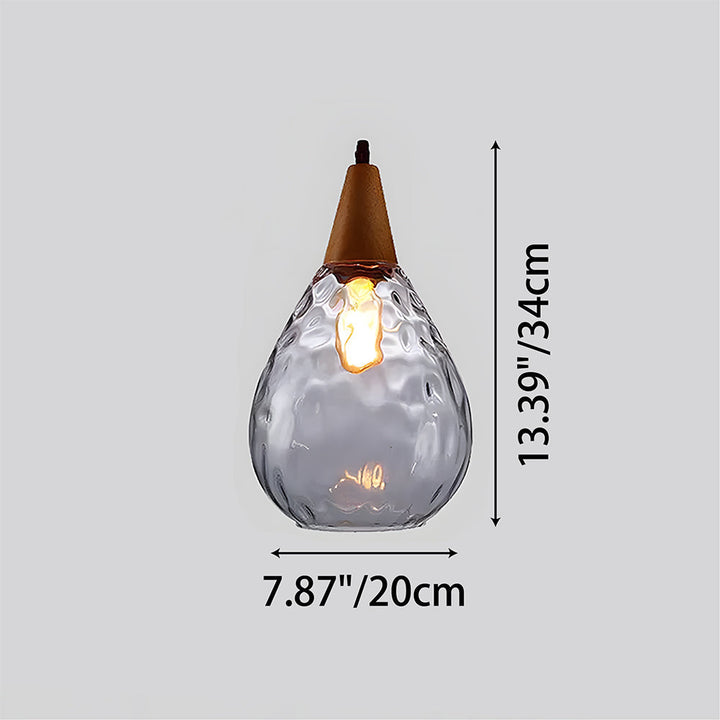 Pendant Light Glass Wood 12 in Warm Glow Indoor Dining Room Living Room Hanging Ceiling Lamp | Kalsten
