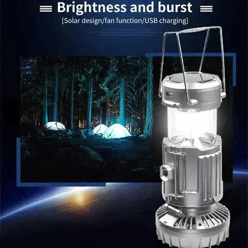 Camping Lantern with Fan & Power Bank | Solar & Rechargeable LED Light | Portable Outdoor Gear | Kalsten