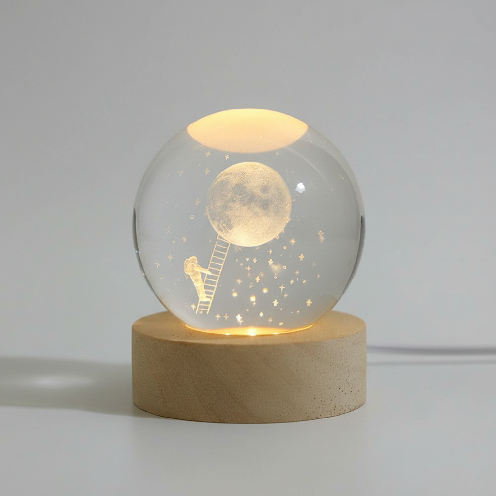 AstroGlobe 3D Lamp – Spherical Wooden Table Lamp with Warm LED Light and Planet Design | Kalsten