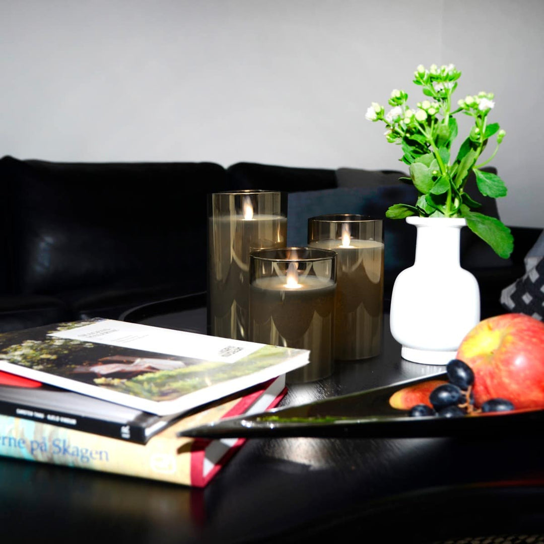 LED Candle in Glass with Moving Flame and Remote Control -White- 3 pieces. | Kalsten